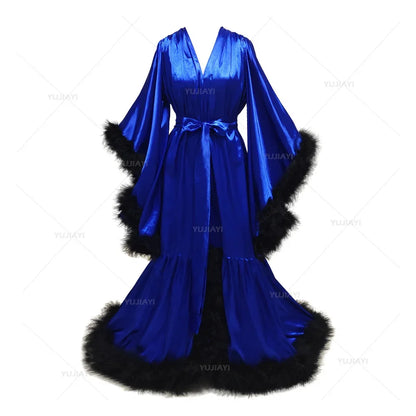 Flare Sleeves Bridal  Nightgown Silk Long Wedding Scarf Dress Gown