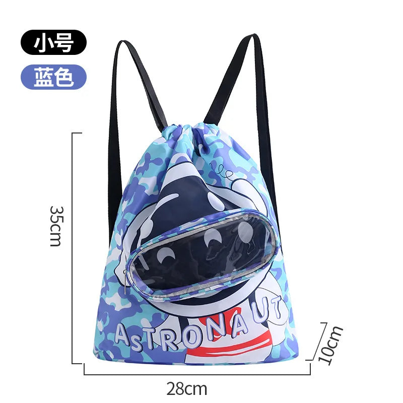 Portable Kids Swimming Bag Waterproof Dry Wet Separation Backpack with Cartoon Print, Essential Organizer for Children's Sports
