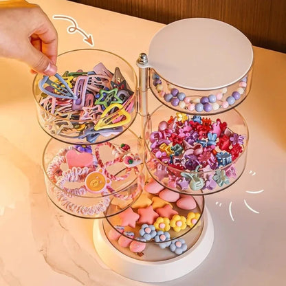 360 Rotating Clear Hair Accessory Organizer Compact Plastic Storage Box Multi Layer Desktop Display Case for Girls Jewelry