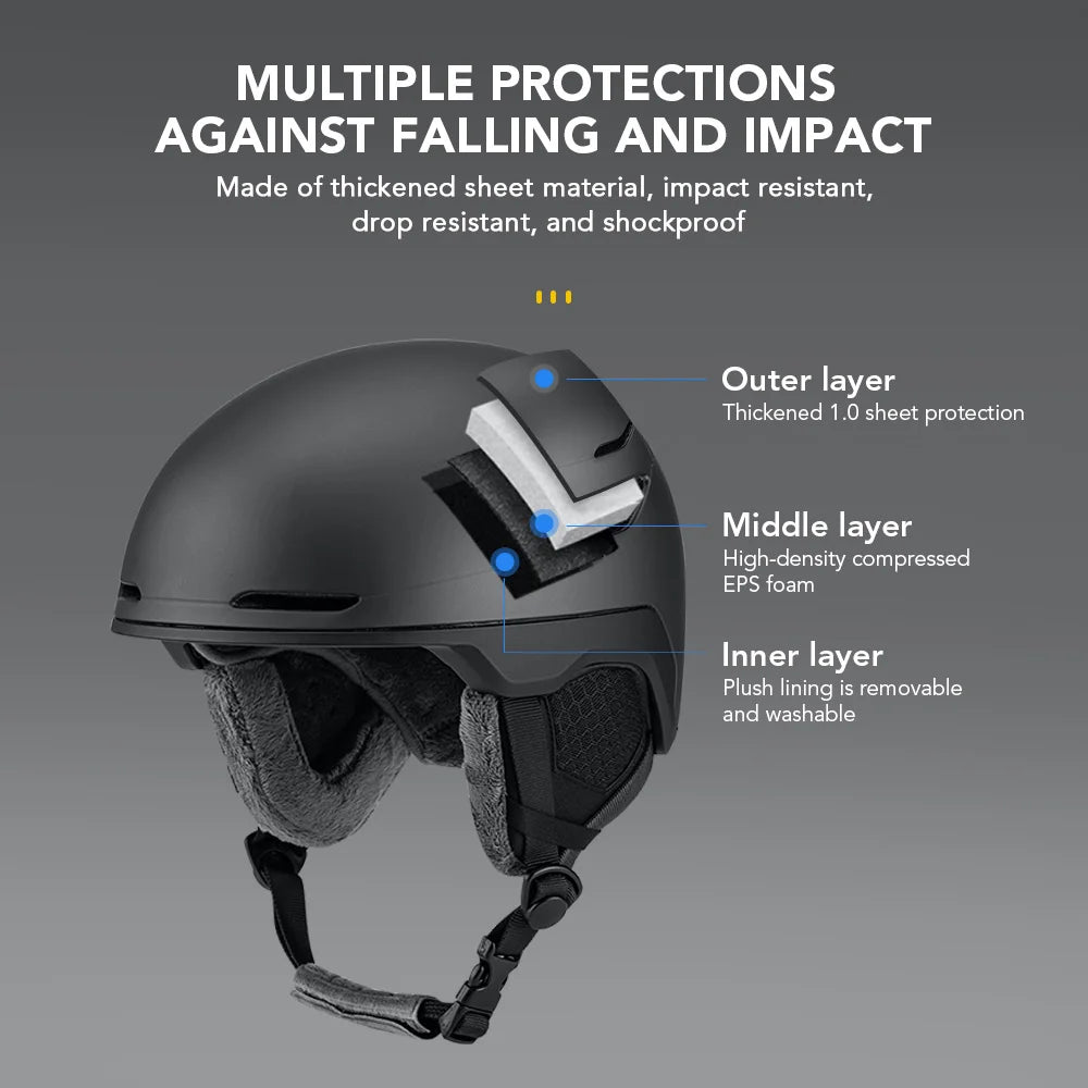 Ski Snowboard Helmet Lightweight EPS Liner Thickened PC Shell Adjustable Velvet Interior Safety Helmet for Men Women Adult