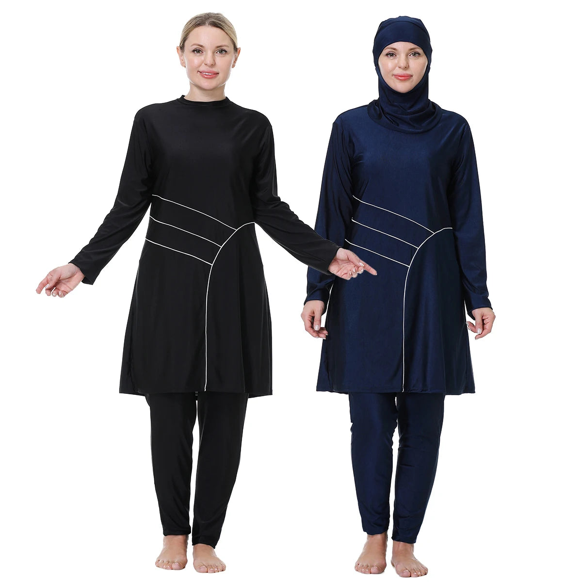 H1029 Muslim Women Fullcoverage  Long Sleeves Cover Up Burkinis Three Pieces Plus Size Swimwear Suits