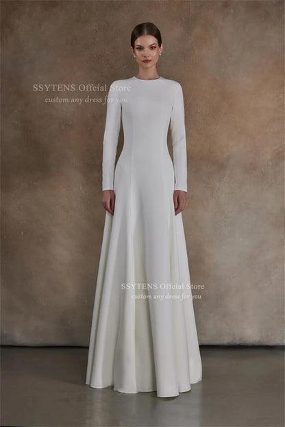 SSYTENS Elegant Long A Line Wedding Dresses Women O Neck Satin Full Sleeves Bridal Gowns Vestidos De Novia Boda 2026 Customized