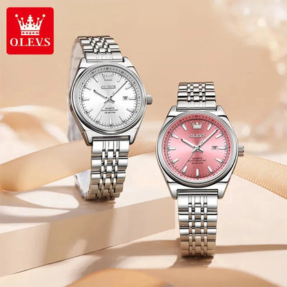 OLEVS New 3703 Watches Woman Elegant Quartz Watch Waterproof Luminous Stainless Steel Date Watches Woman Bracelet Gifts Box