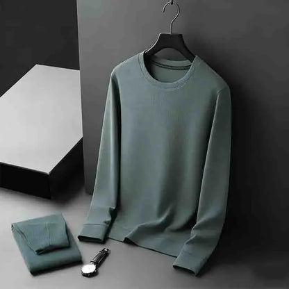 Men's Casual Crew Neck Knitwear Lightweight Long Sleeve Solid Color Pullover for All Seasons
