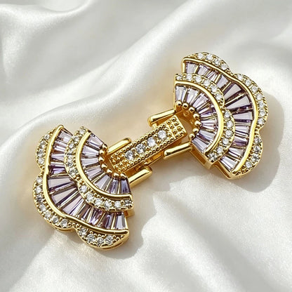 Juya 18K Gold Plated Decorative Sector Fastener Connector Lock Clasps Accessories For DIY Needlework Beads Pearls Jewelry Making