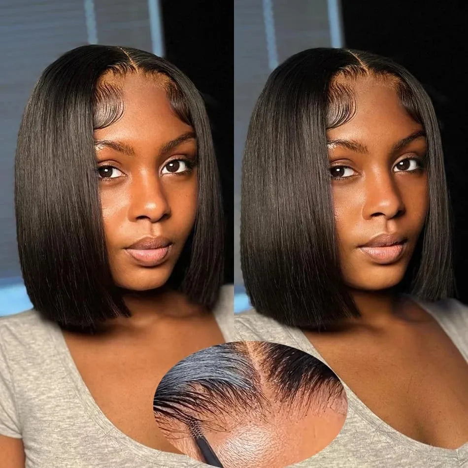 No Glue Straight Short Bob Wig Brazilian HD Transparent 5x5 Glueless Human Hair Wigs 13x4 13x6 Straight Lace Front Wig For Women