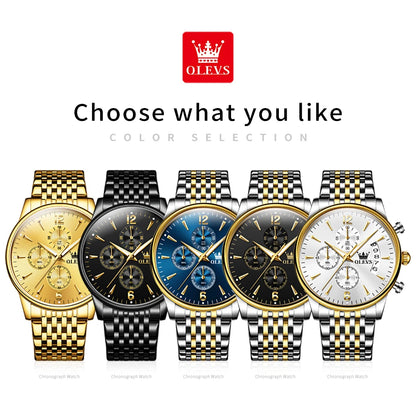 OLEVS luxury brand men's watches Chronograph waterproof date Gold luminous quartz watch for man Original wristwatch with the box