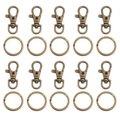 10Sets Alloy Swivel Lobster Clasp Hooks With Split Key Ring Snap Hooks For DIY Keychain Bag Hang Doll Jewelry Making Accessories