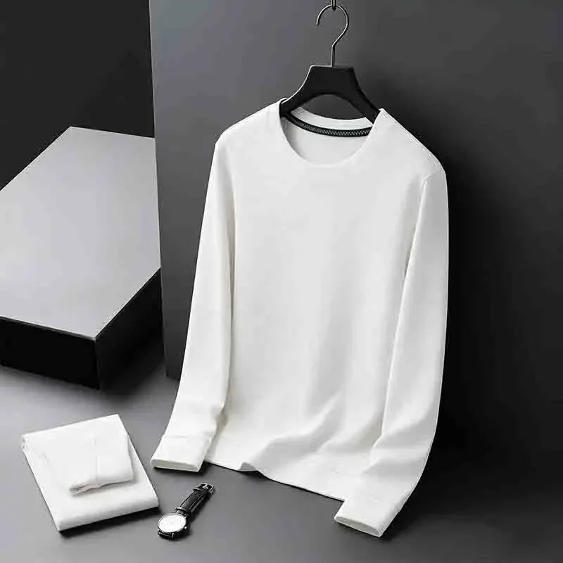Men's Casual Crew Neck Knitwear Lightweight Long Sleeve Solid Color Pullover for All Seasons