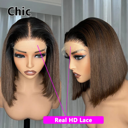 200 Grams Glueless Bob Wigs 100% Raw Human Hair Pre Plucked P1b/27 5x5 HD Lace Closure Wigs Highlight Ombre HD Lace Front Wigs