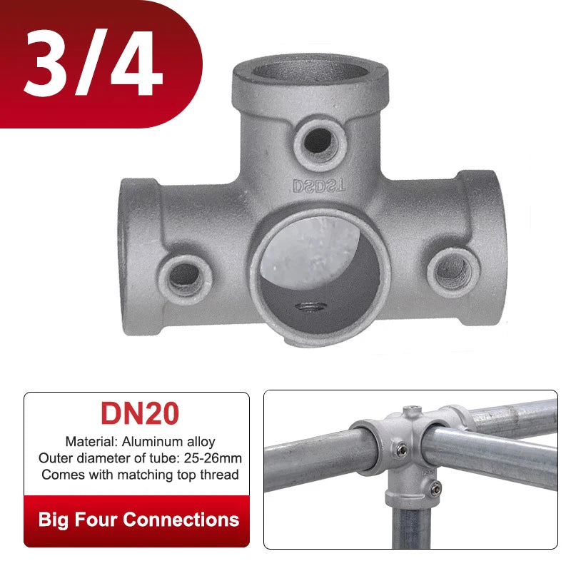 Aluminum Alloy Connector Elbow Tee Base Flat Three-dimensional Fitting Connection Fastener 20/25mm Steel Tube Shelf Parts