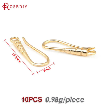10PCS 19.5x7MM 18K Gold Color Brass Earrings Hooks High Quality Jewelry Earrings Making Supplies Diy Findings Accessories