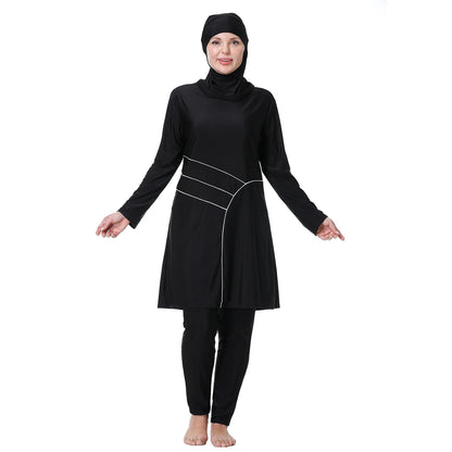 H1029 Muslim Women Fullcoverage  Long Sleeves Cover Up Burkinis Three Pieces Plus Size Swimwear Suits
