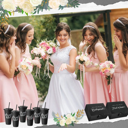 48pcs Bridesmaid Proposal Gifts Set | Maid of Honor Gifts Set from Bride Will You Be My Bridesmaid Gift Box, 24 oz Tumbler, Bridal Bachelorette Party Presents for Bridesmaids Wedding (Black)