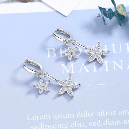 Fashion Tassel Flower Charm Stud Earring For Women Stamp 925 Sterling Silver Girls Wedding Party New Jewelry