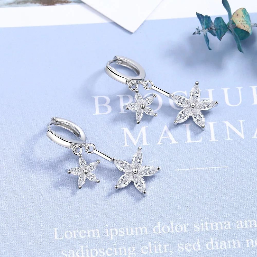 Fashion Tassel Flower Charm Stud Earring For Women Stamp 925 Sterling Silver Girls Wedding Party New Jewelry