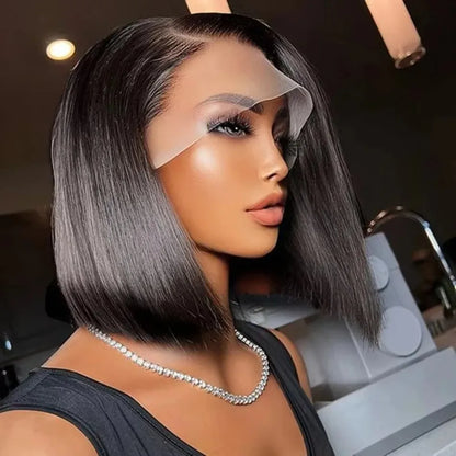 No Glue Straight Short Bob Wig Brazilian HD Transparent 5x5 Glueless Human Hair Wigs 13x4 13x6 Straight Lace Front Wig For Women