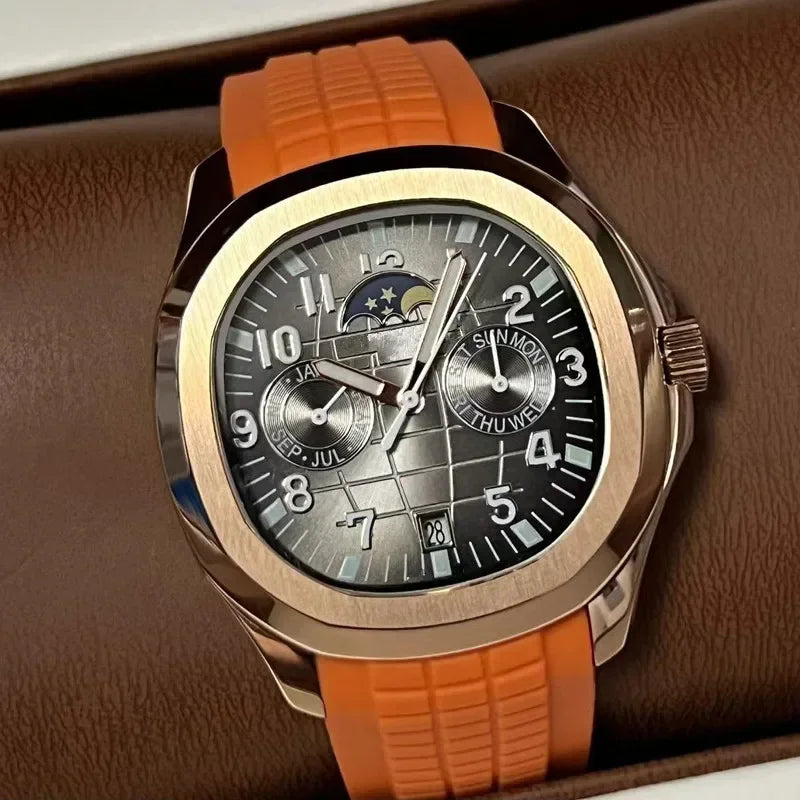 2026 new day and night non working luxury automatic mechanical watch stainless steel case rubber strap men's casual watch