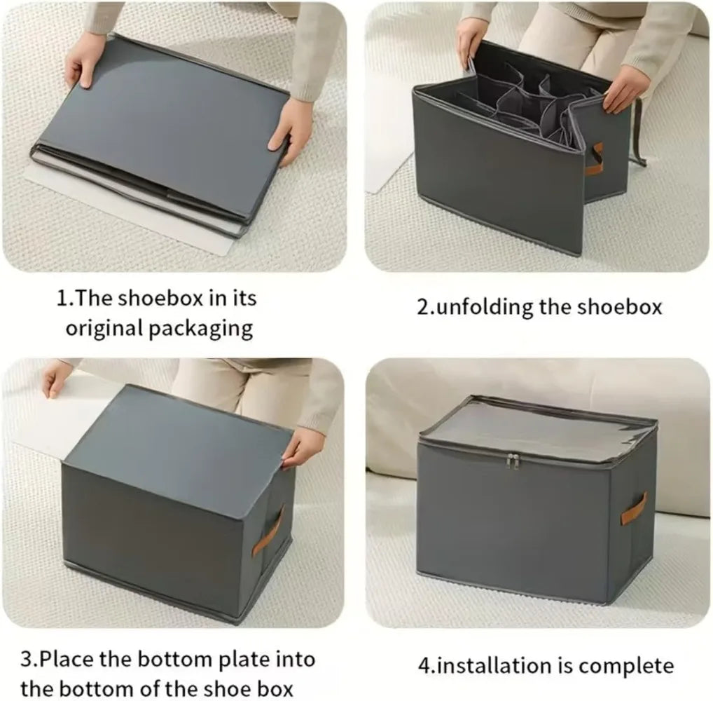 Shoe Storage Box Organizer 600D Oxford Cloth Foldable Clear Cover Zipper Under Bed Closet Wardrobe Dustproof Compartment Holders
