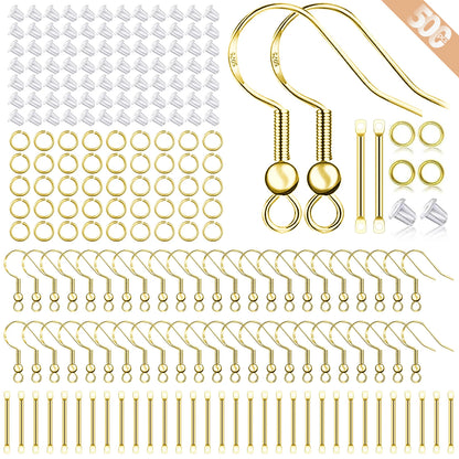 925 Silver/Gold Plated Earring Hooks for Jewelry Making, 900pcs Hypoallergenic Earring Making Kit,Earring Findings Jump Rings