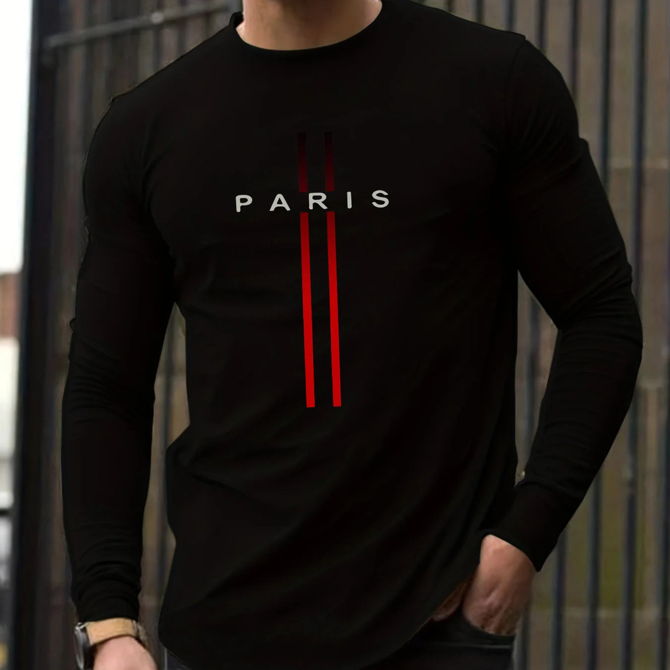 100% pure cotton men's long sleeved rounded neck T-shirt