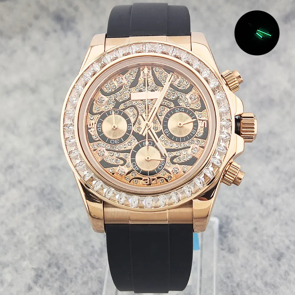 39mm men's watch VK63 movement quartz chronograph sapphire glass gemstone dial luxury business men's waterproof wristwatch