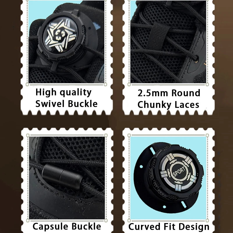 6pcs Set/1 Pair No-Tie Shoe Locks - Rotating Buckles for Sports and Outdoor Shoes - Unisex Quick-Adjust Design - Pre-Installed