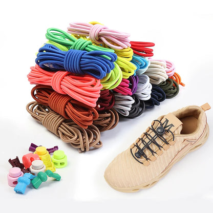 No tie shoelaces Round Elastic Shoelace Plastic snap lock Suitable for all shoes Adult children walking sports Lazy laces 1 pair