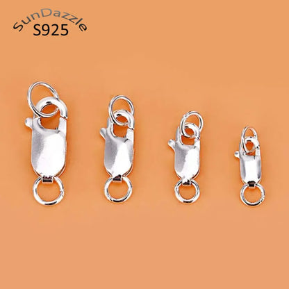 Genuine Real Pure Solid 925 Sterling Silver Lobster Clasp Hook Claw Buckle With Double Sealed Ring Connector Jewelry Findings
