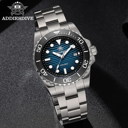 ADDIESDIVE Men's 2115 Quartz Watch Sand Dial 200M Waterproof Wristwatch 41mm Stainless Steel BGW9 Luminous Dive Watches Gift Box