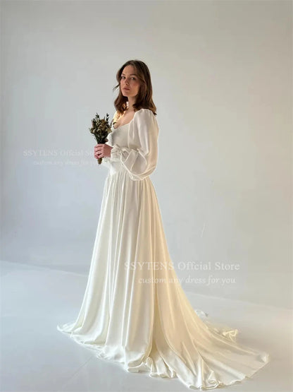 SSYTENS Customized Simple Beach Wedding Dresses Strapless Long Sleeves Bridal Gowns Formal Ceremony Prom Party Wear for Brides