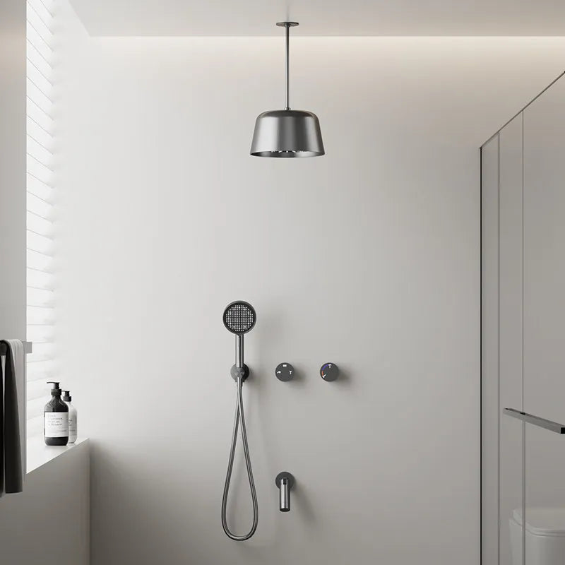 MYN Hidden Wall-Mounted Thermostatic Rain Spray Shower Set with Slide Bar All Copper Construction for Household Bathroom