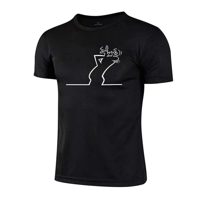 Men T-shirt Print Casual Exercise Short Sleeve Outdoor Sports Jogging Cycling Clothing Quick-Drying Mesh Tees Summer Sportswear