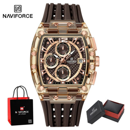 NAVIFORCE Man's Watch 5ATM Waterproof Quartz Chronograph Silicone Strap Stylish Students Sports Male Luxury Wristwatch Gifts Box