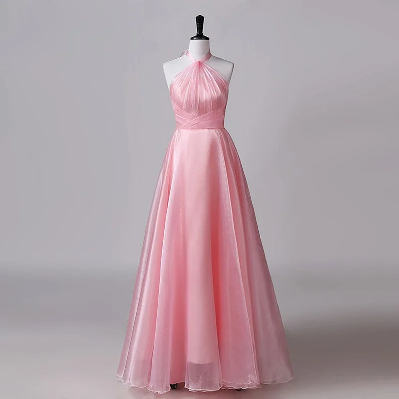 Multi-Color Halter Neck A-Line Bridesmaid Dress Floor-Length Formal Evening Gown For Wedding Guest Sleeveless Party Prom Dresses