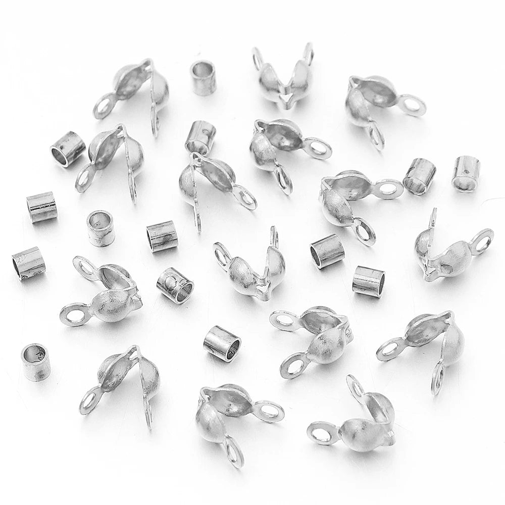 40-200pcs Stainless Steel Connector Clasp Crimp End Beads Jewelry Kit DIY Bracelet Necklace Jewelry Making Findings Accessories