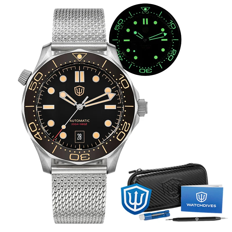 Watchdives WD007 V4 Automatic Dive Watch 200M Waterproof PT5000 Movement Titanium Case Sapphire Crystal Mens Watch With Gift