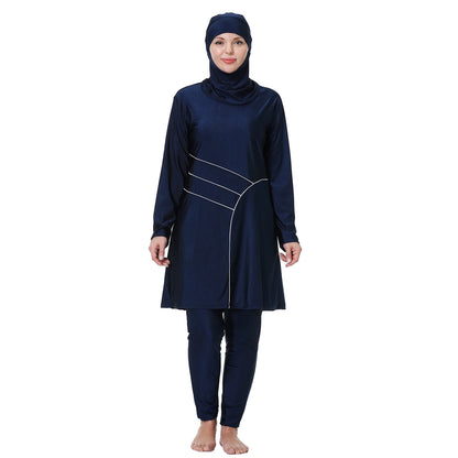 H1029 Muslim Women Fullcoverage  Long Sleeves Cover Up Burkinis Three Pieces Plus Size Swimwear Suits
