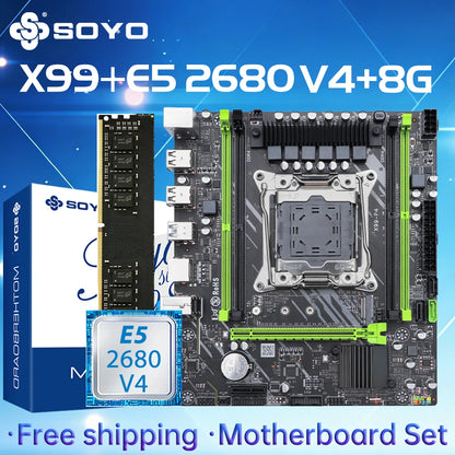 SOYO X99 TPM2.0 Motherboard Set With LGA2011-3 Xeon E5 2680 V4 CPU DDR4 8G*1 support DDR4 RAM M.2 SATA3 Computer Accessories