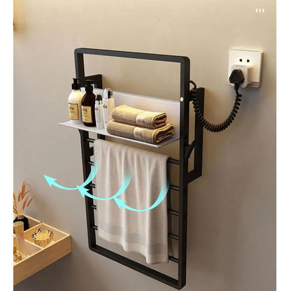Electric Towel Warmer, Wall Mounted Hot Towel Racks for Bathroom with Storage Shelf, Heated Towel Drying Rack with Timer and Sma