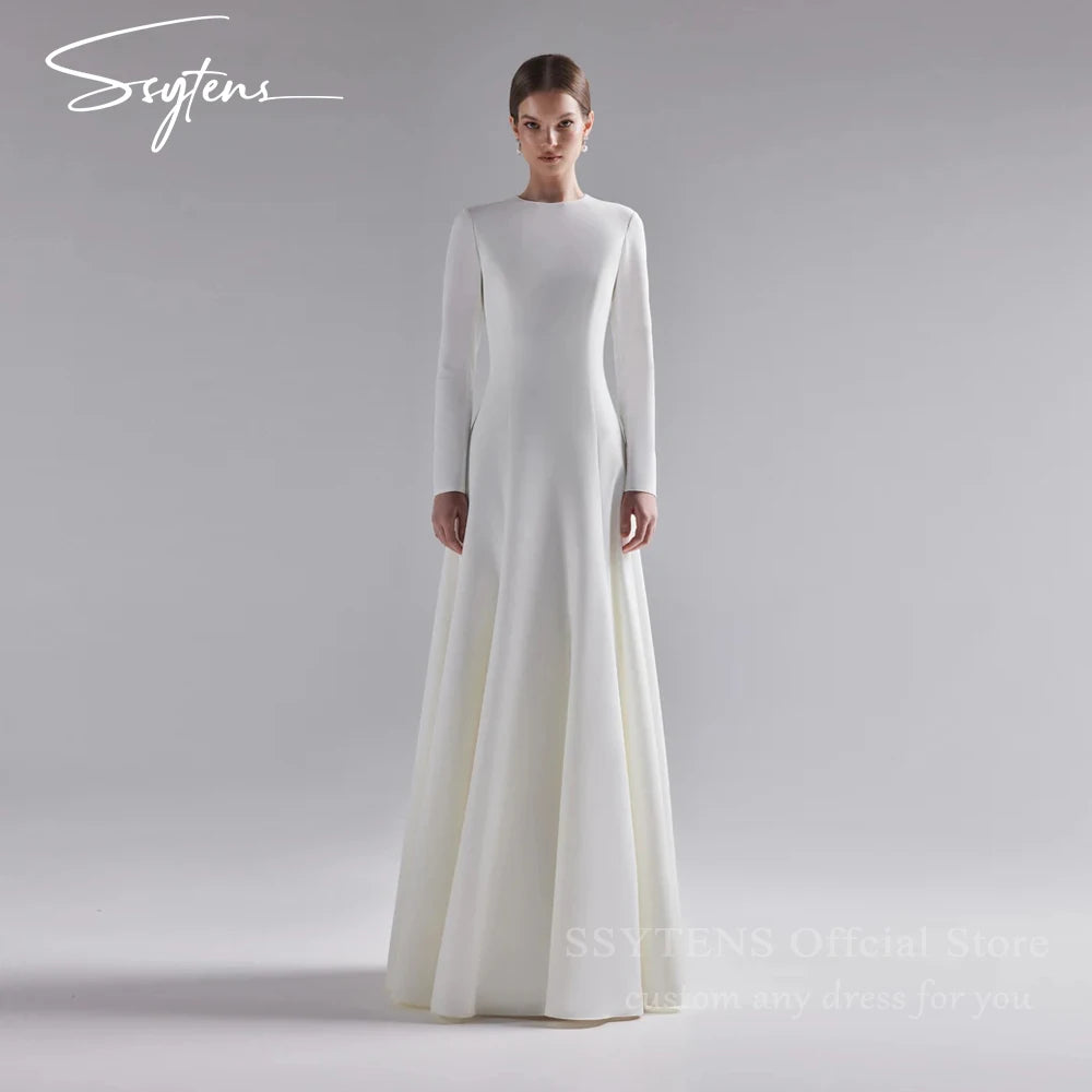 SSYTENS Elegant Long A Line Wedding Dresses Women O Neck Satin Full Sleeves Bridal Gowns Vestidos De Novia Boda 2026 Customized