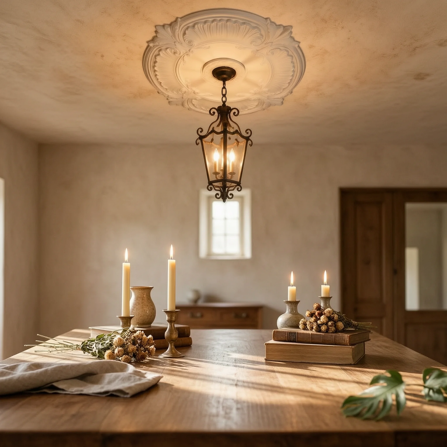 Round PU Ceiling Medallion Ornate Decorative Ceiling Medallion Light Plate Raised Relief Trim Collar Floral