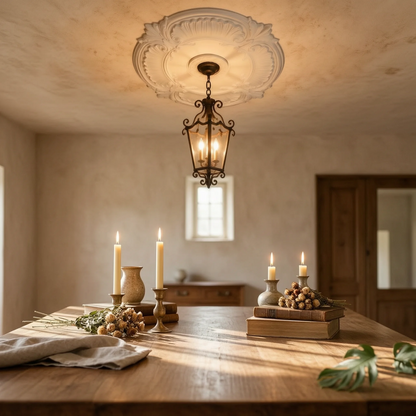 Round PU Ceiling Medallion Ornate Decorative Ceiling Medallion Light Plate Raised Relief Trim Collar Floral