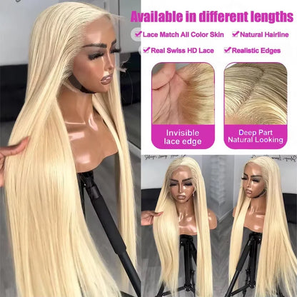 38 inch 613 Blonde 200% Density 13x4 HD Lace Front Human Hair Wigs Pre plucked Brazilian Straight Glueless Lace Fontal Wig Women