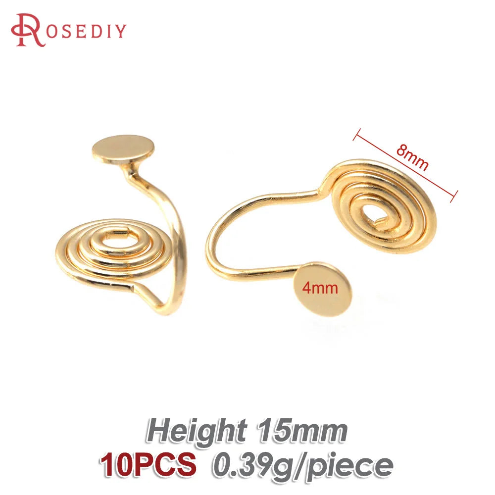 10PCS 4MM~14MM 18K Gold Color Brass with Trays Bezels Settings Earrings Clips High Quality Diy Women's Earrings Jewelry Making