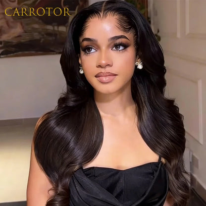 New Trend Lagos Hairline Body Wave 250% Natural Black Color 13x4 Lace Frontal Glueless Wigs Human Hair Pre Plucked Woman Wigs