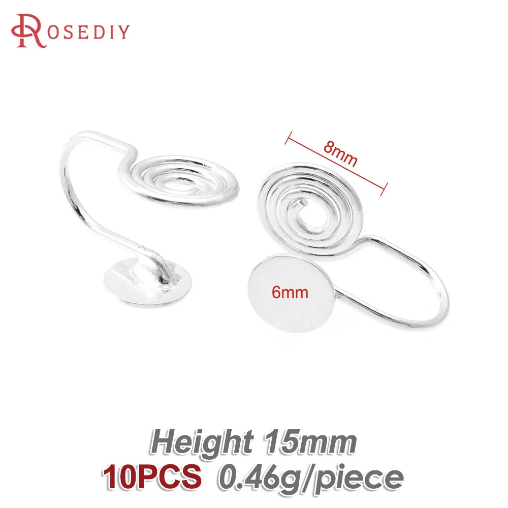 10PCS 4MM~14MM 18K Gold Color Brass with Trays Bezels Settings Earrings Clips High Quality Diy Women's Earrings Jewelry Making