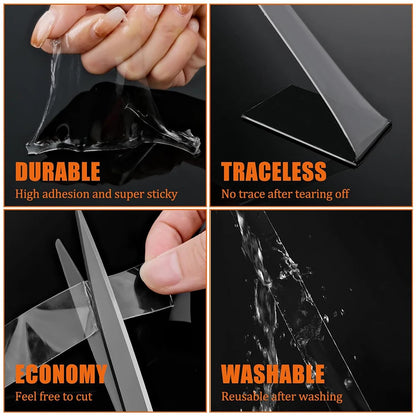 20-50mm Width Ultra Strong Adhesive Nano Tape High Viscosity Double Sided Tape Traceless Transparent Reusable Mounting Tape