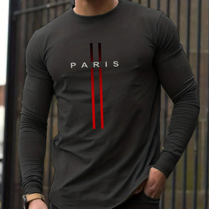 100% pure cotton men's long sleeved rounded neck T-shirt