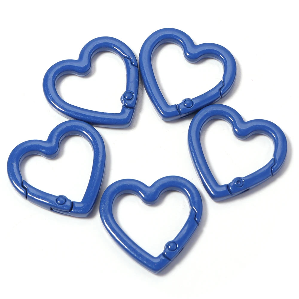 5pcs Alloy Heart Spring Clasps Snap Hooks Carabiner Keychain Clips Dolls/Label Connector For Jewelry Making DIY Accessories